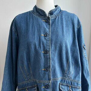 Vintage Bill Blass Denim Chore Jacket with Back Pleat & Utility Pockets - US 2X